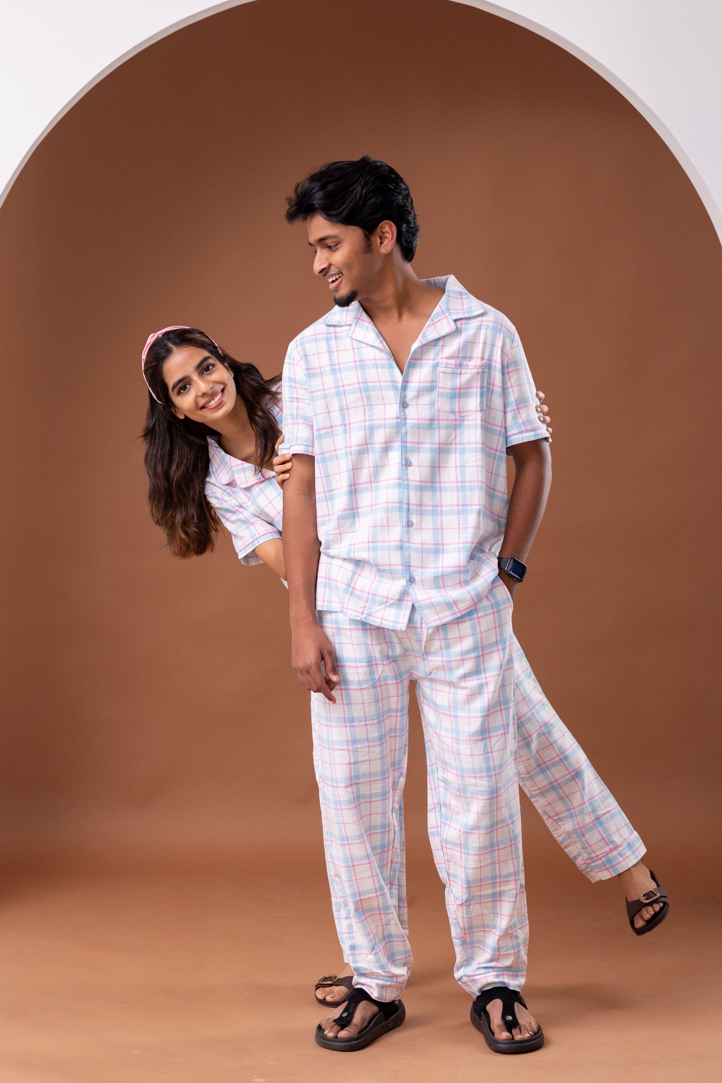Blush Check Couple Pyjamas