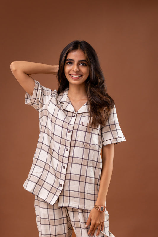 Beige Check Women’s Pyjamas