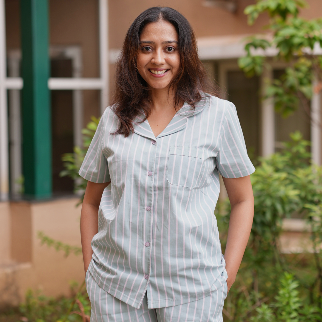 Green striped Woven Cotton Pyjamas