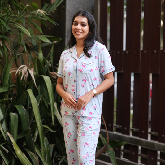 BLUE BLOSSOM BAMBOO PYJAMA SET
