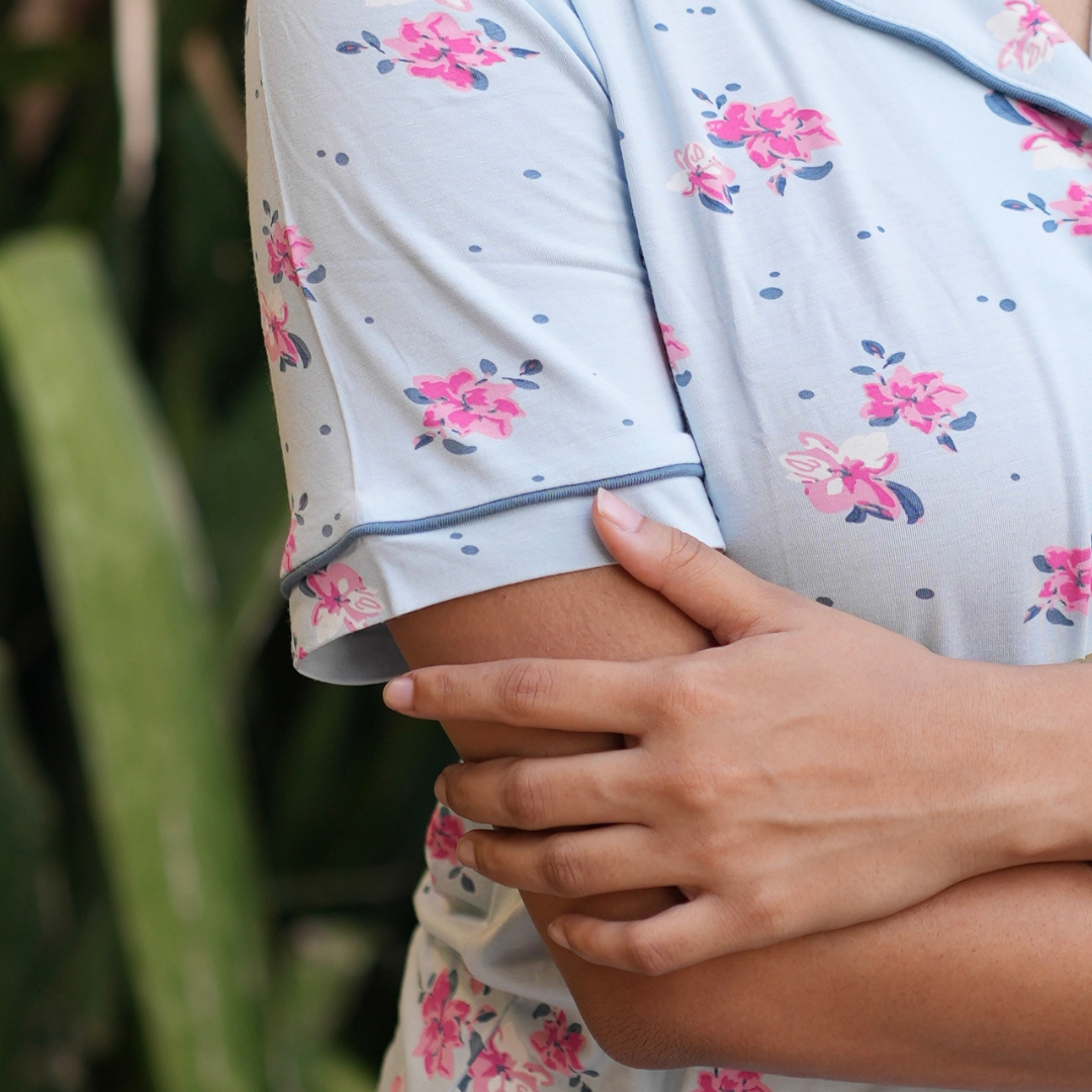 BLUE BLOSSOM BAMBOO PYJAMA SET