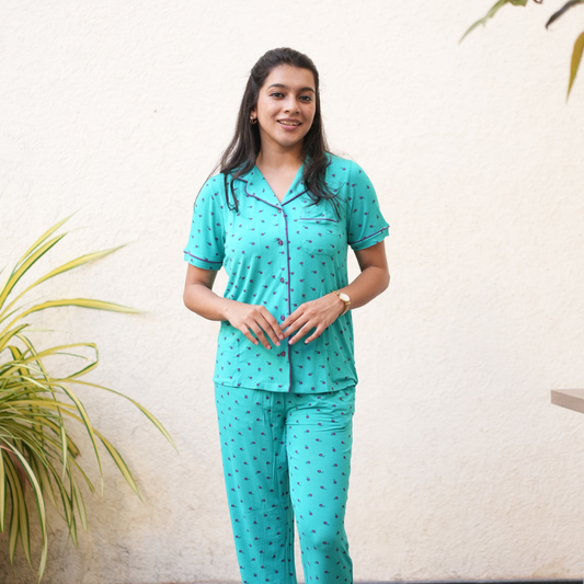 AQUA FLORAL BAMBOO PYJAMA SET
