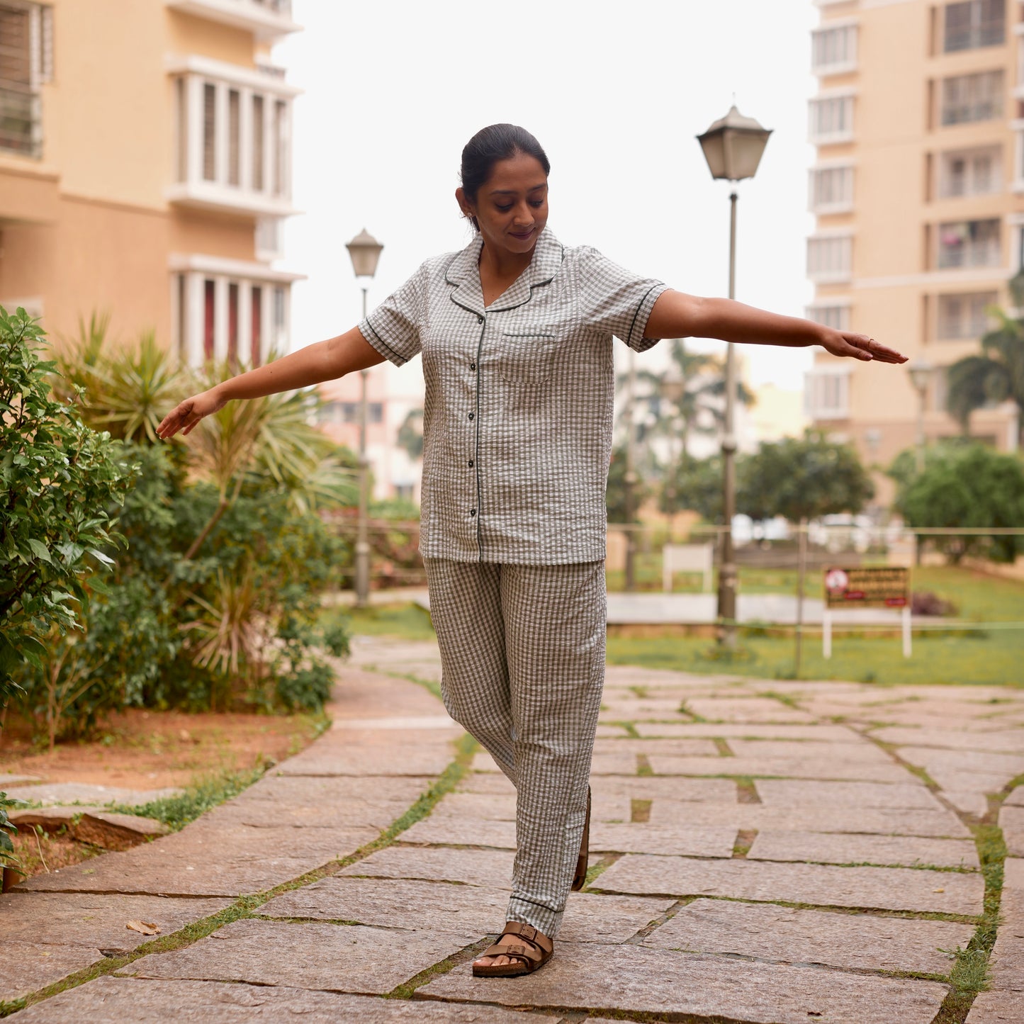 GREEN-WHITE GINGHAM COTTON PYJAMAS