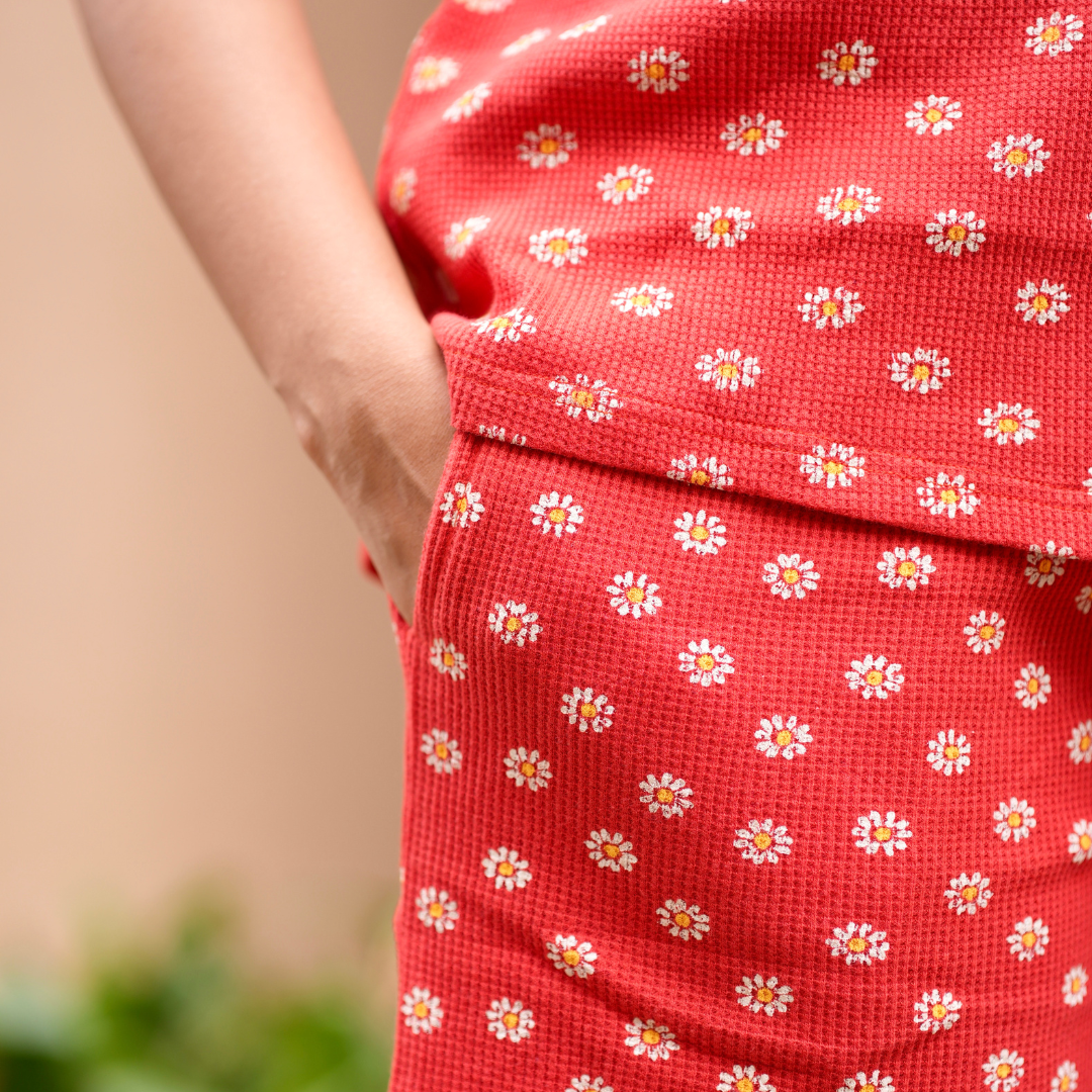 Crimson Red Daisy waffle Teejamas
