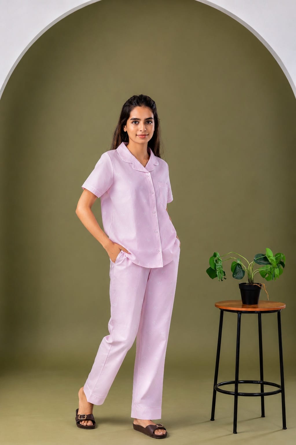 Pink Hues Bow Cotton Pyjamas