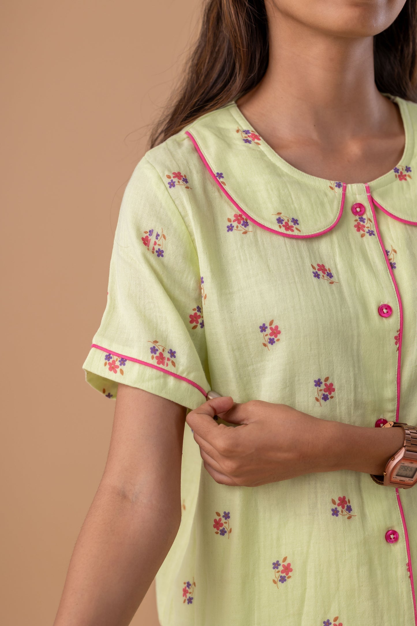 GREEN FLORAL MUSLIN PYJAMA SET