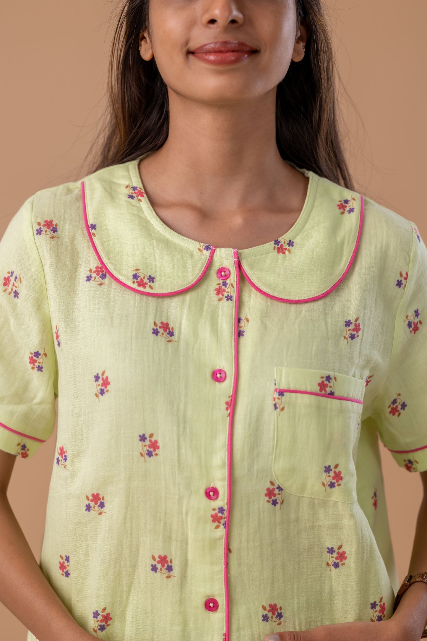 GREEN FLORAL MUSLIN PYJAMA SET