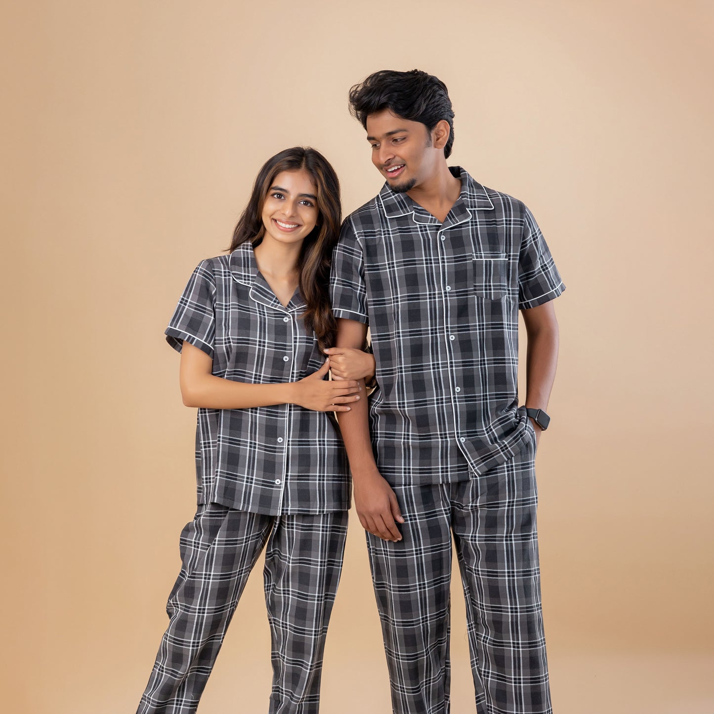 Charcoal Check Couple Pyjamas