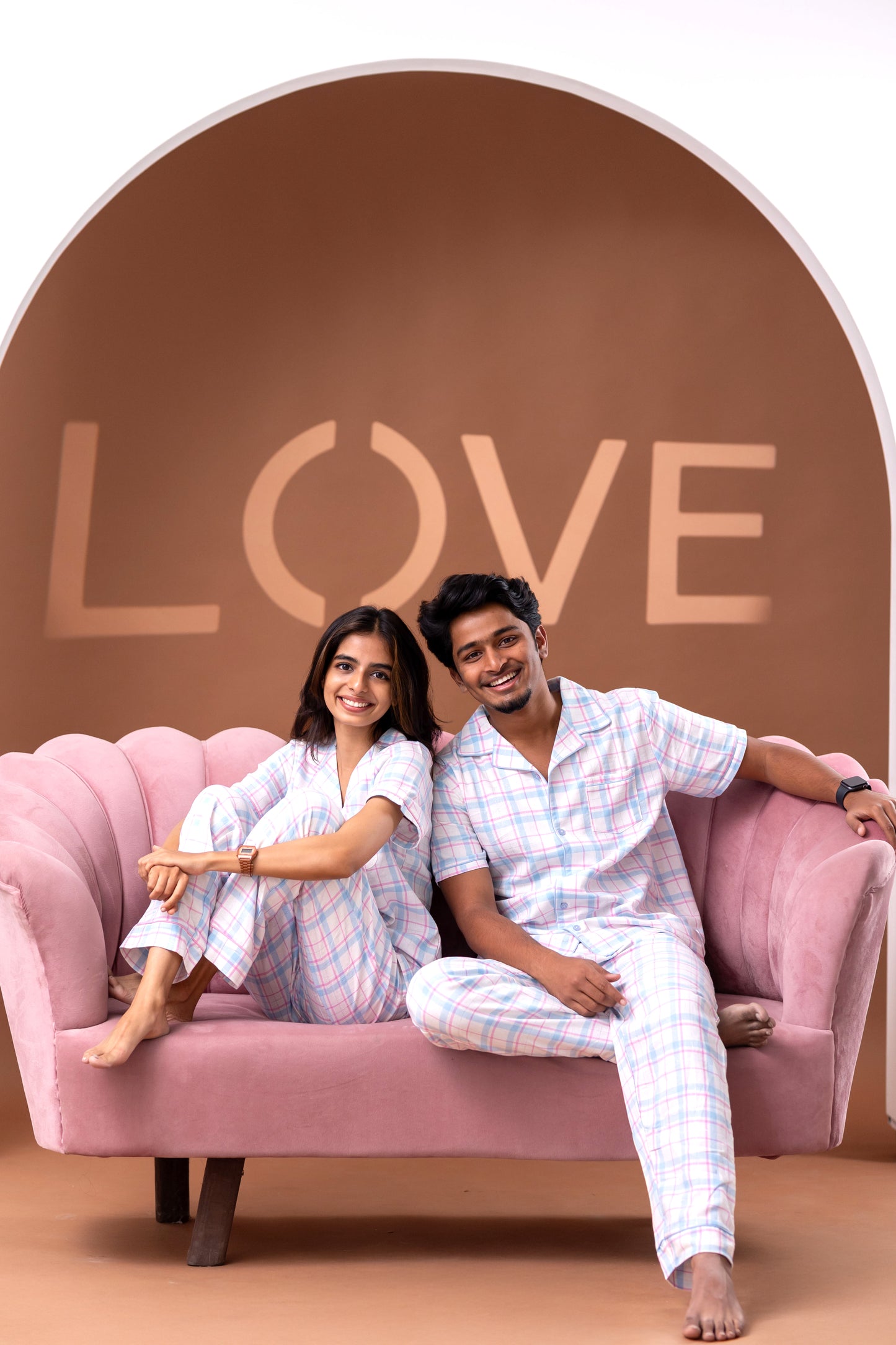 Blush Check Couple Pyjamas