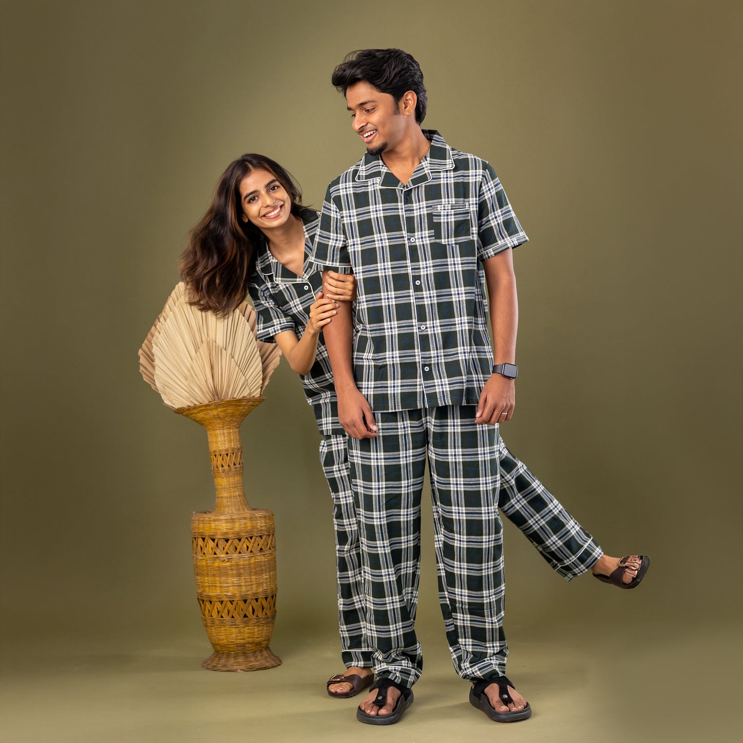 Olive Plaid Couple Pyjamas