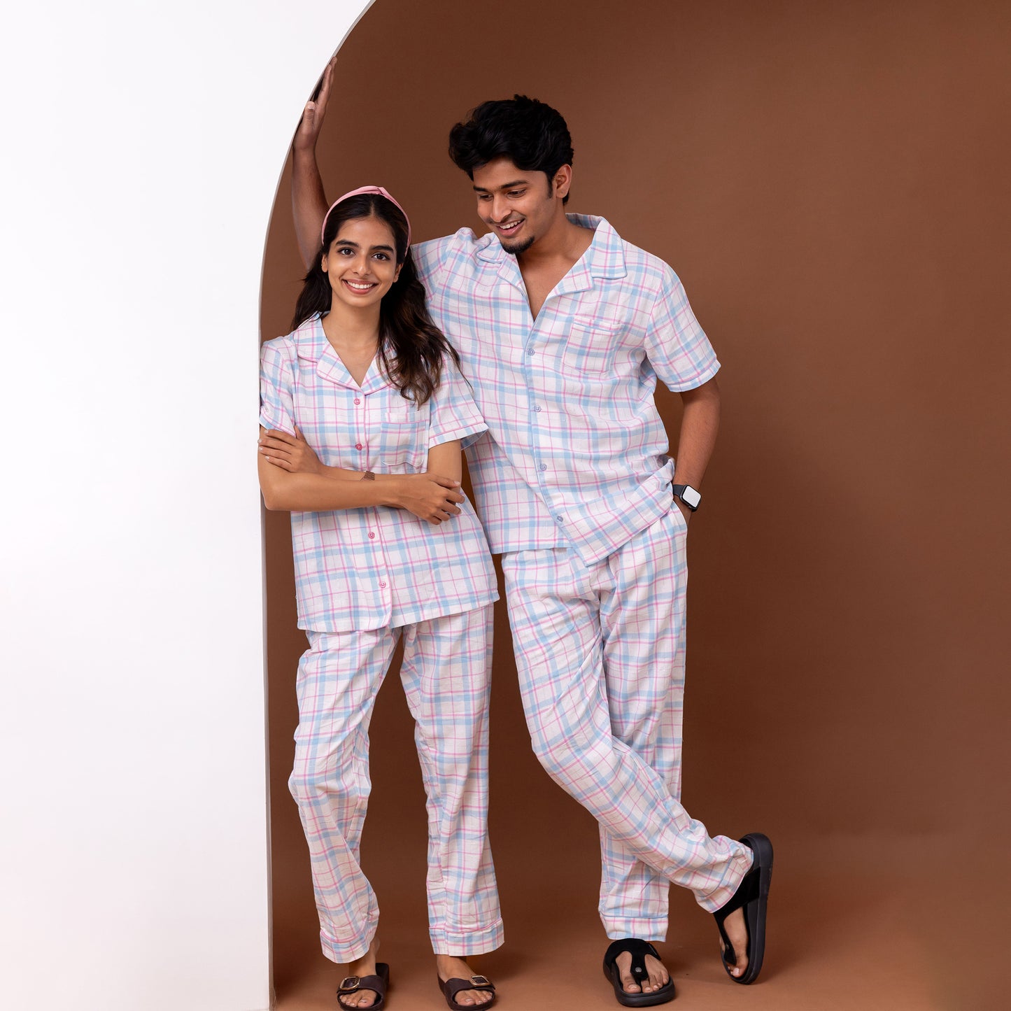 Blush Check Couple Pyjamas