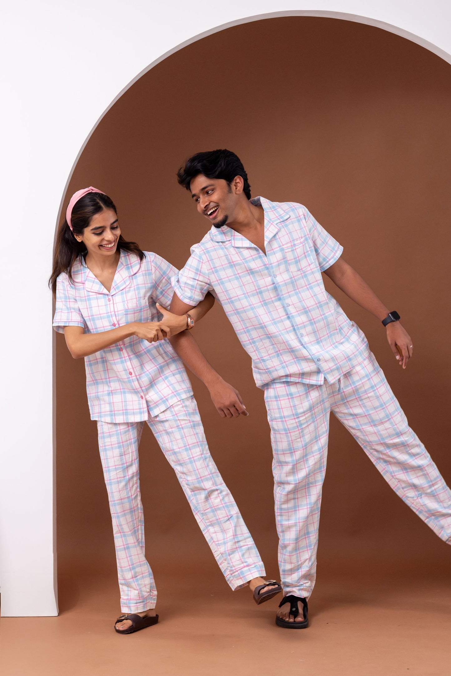 Blush Check Couple Pyjamas