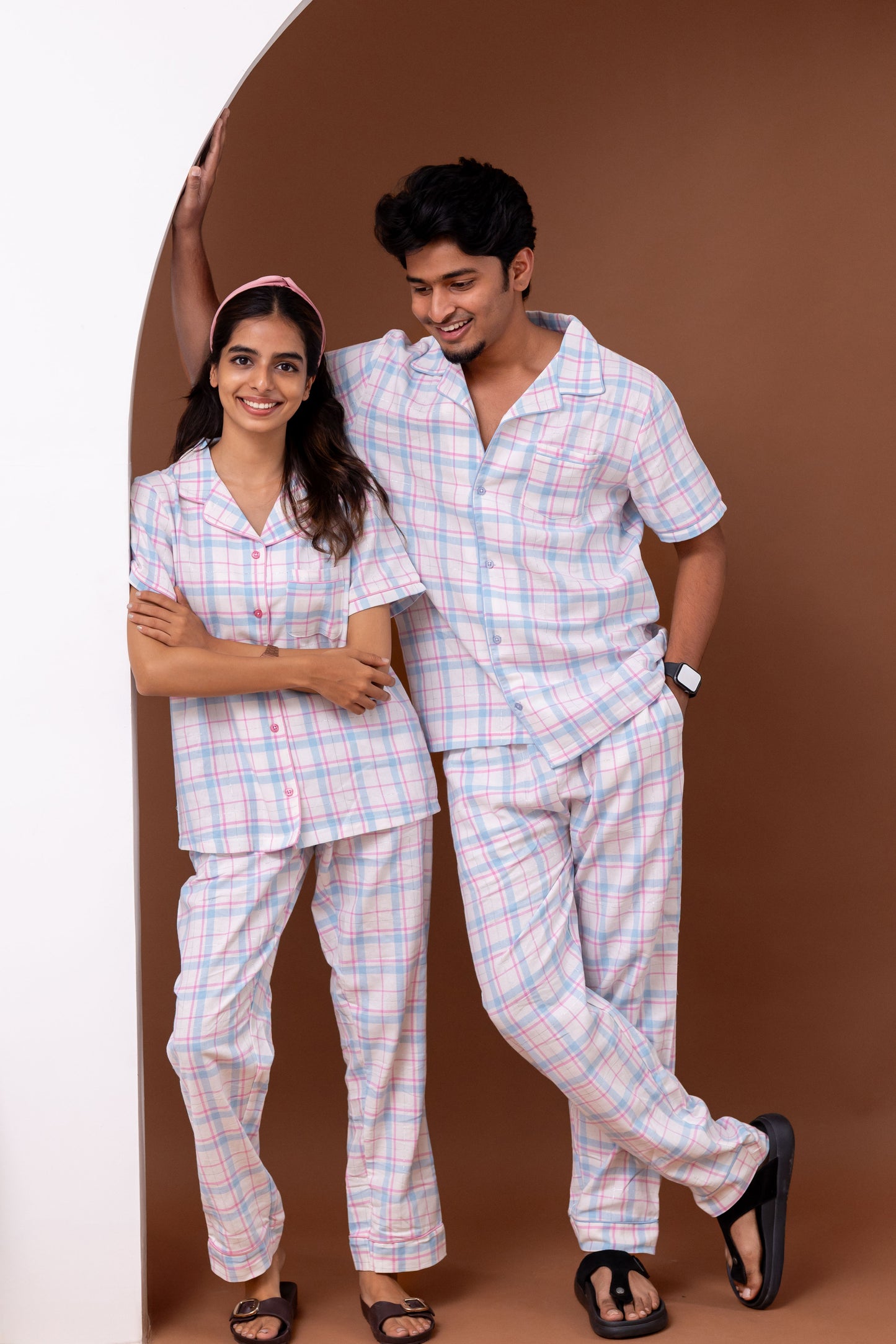 Blush Check Couple Pyjamas