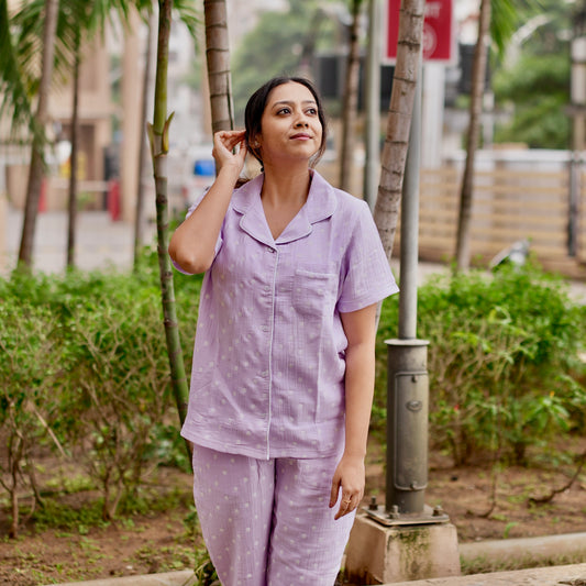 LAVENDER POLKA MUSLIN PYJAMAS