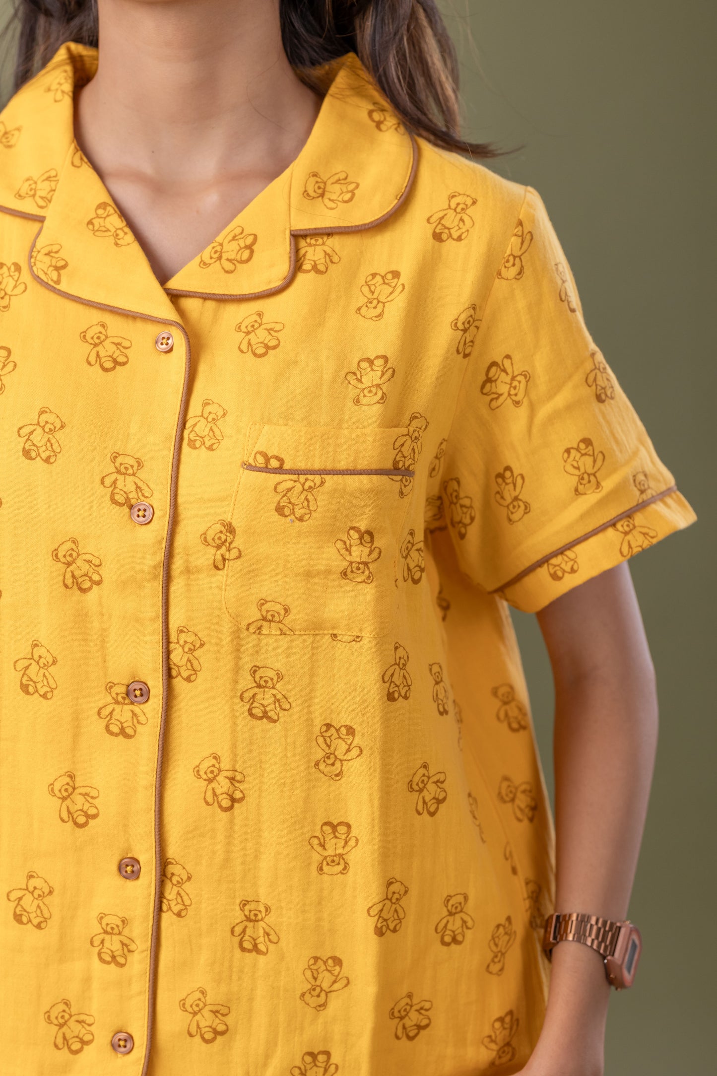 YELLOW TEDDY MUSLIN PYJAMAS