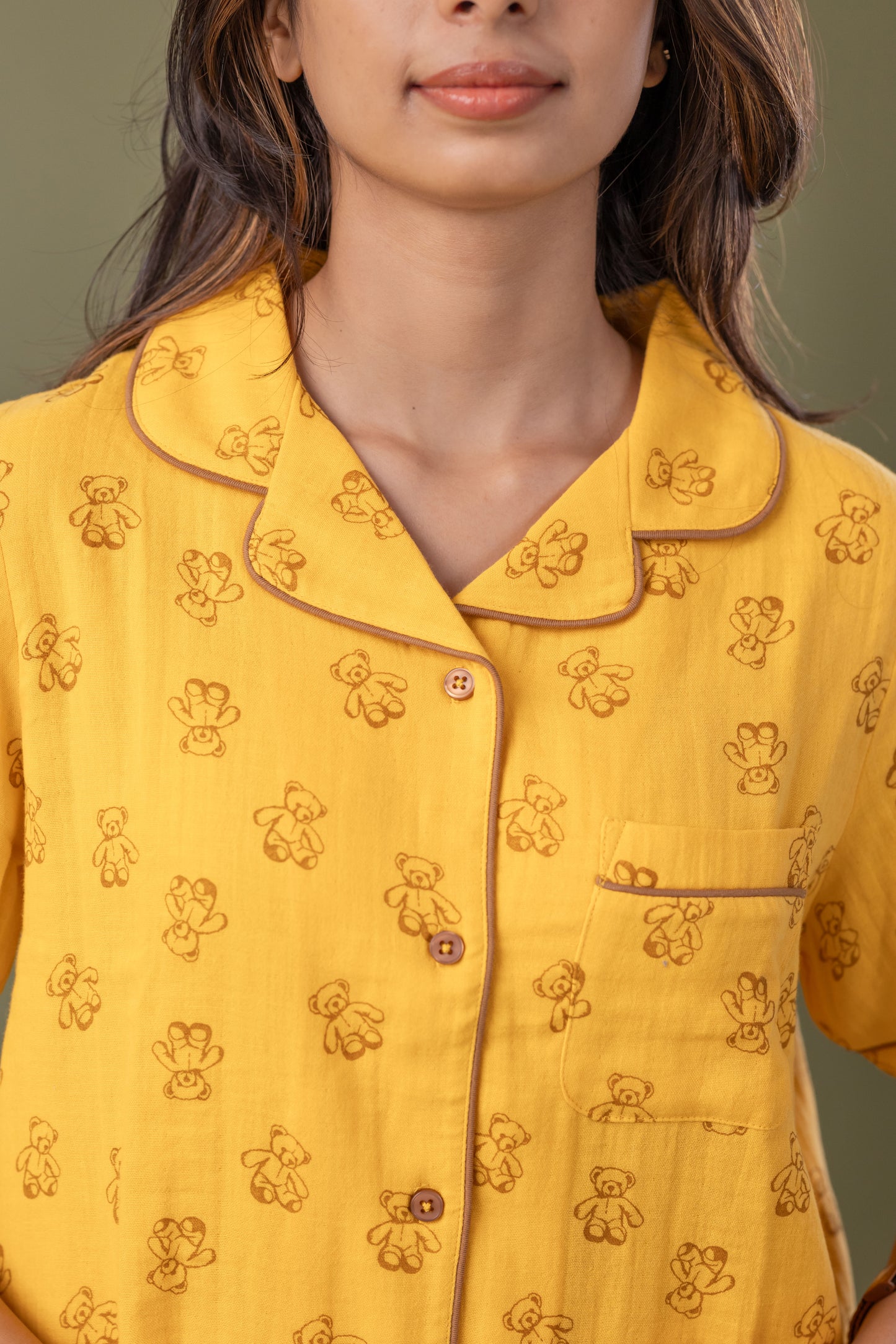 YELLOW TEDDY MUSLIN PYJAMAS