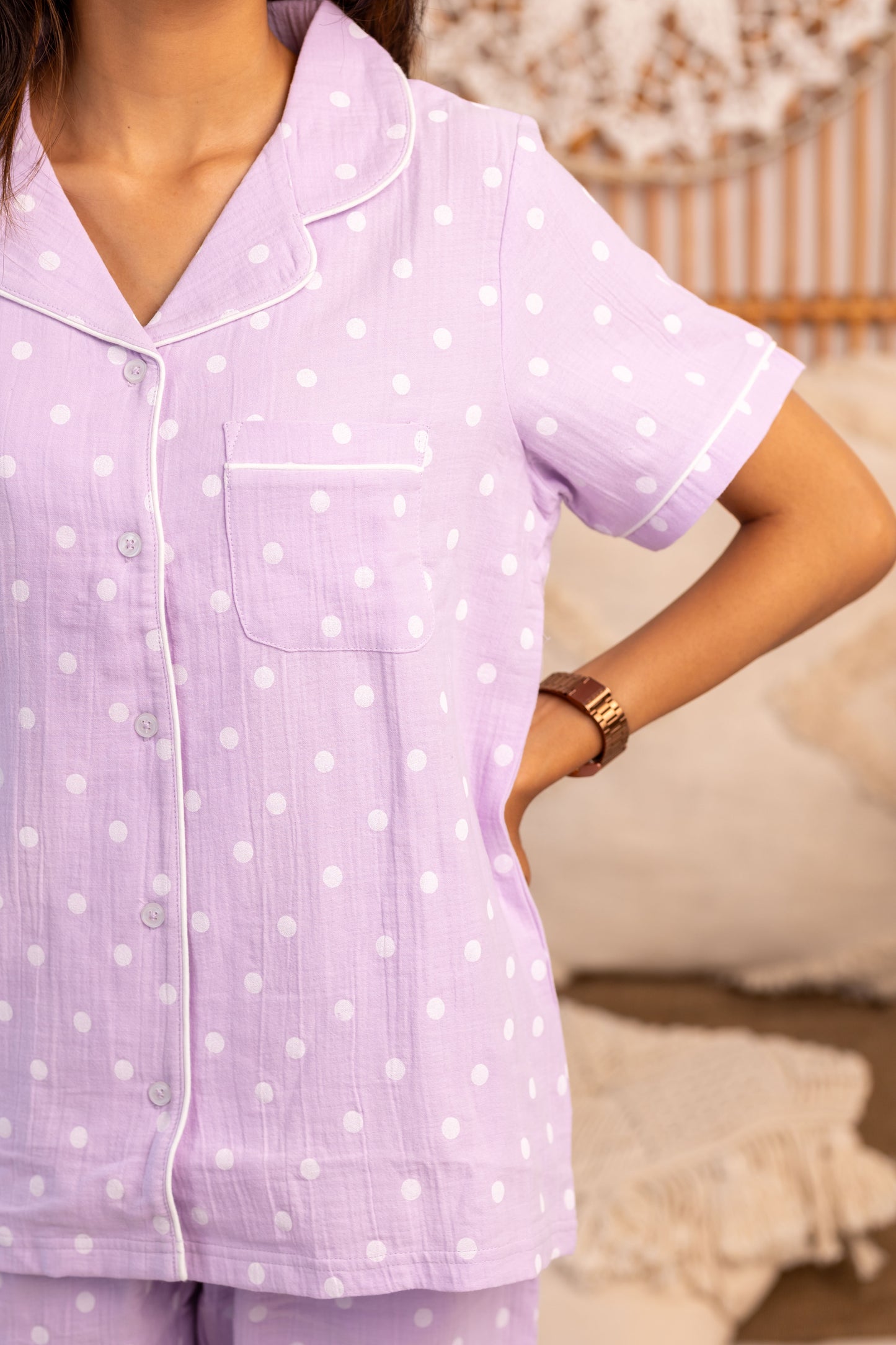 LAVENDER POLKA MUSLIN PYJAMAS