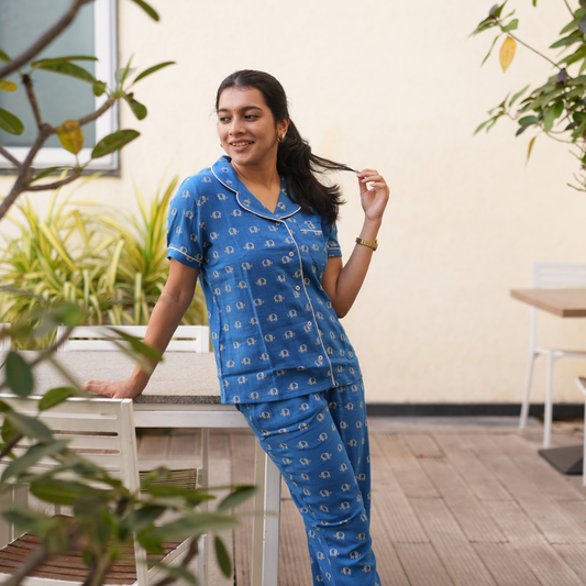 BLUE ELEPRINT MUSLIN PYJAMAS