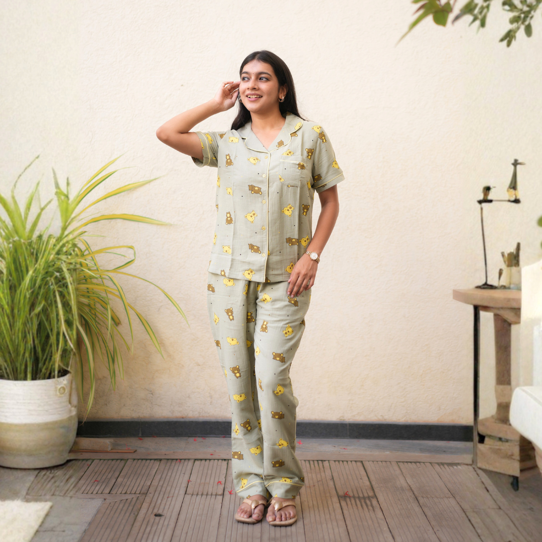 OLIVE BEAR MUSLIN PYJAMA SET