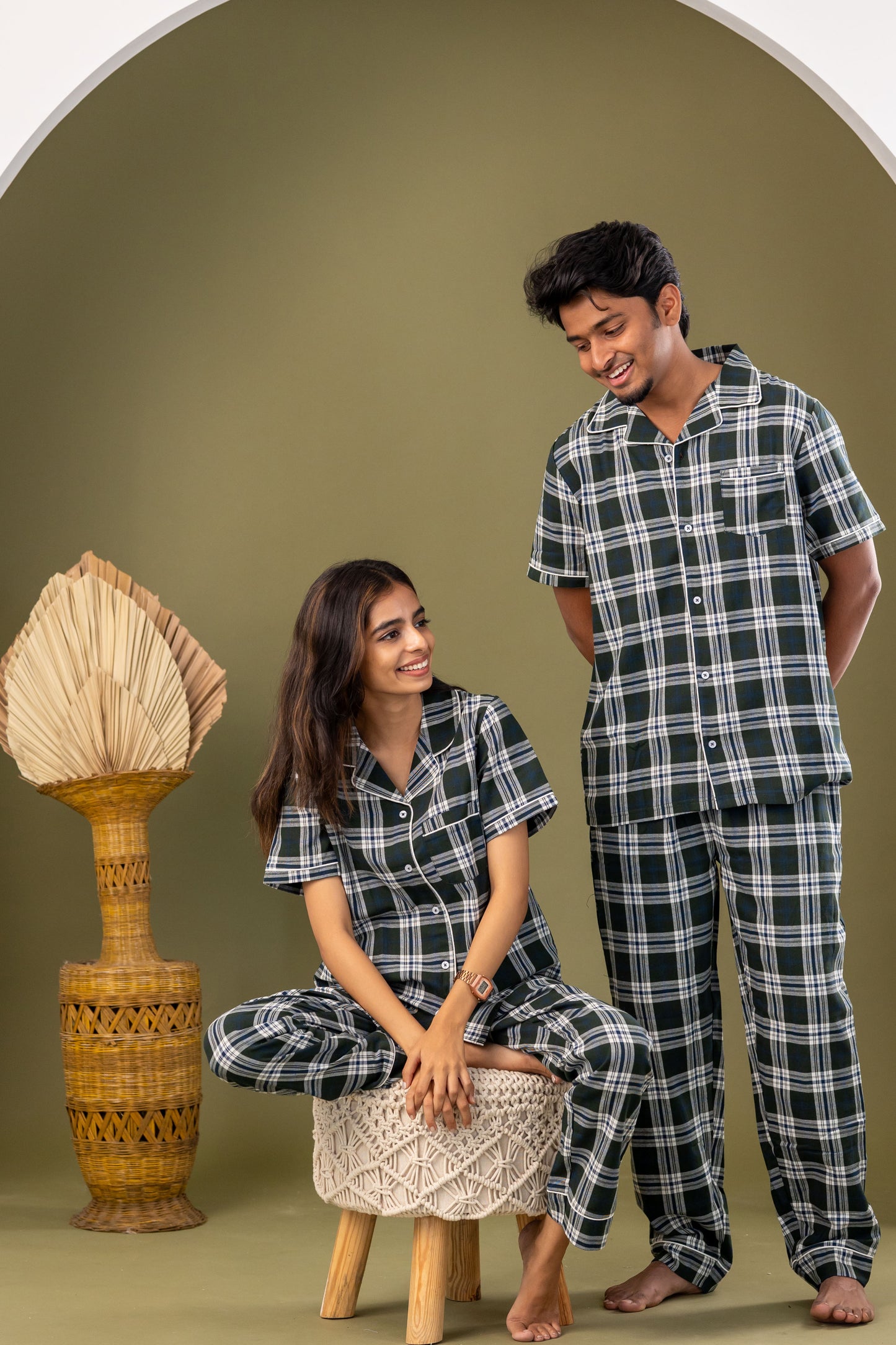Olive Plaid Couple Pyjamas