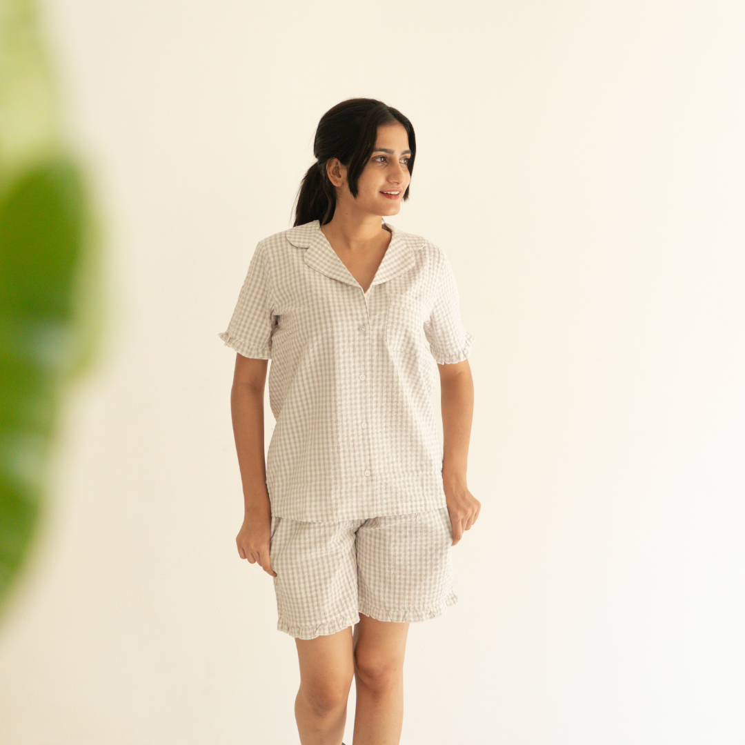 Cloud Grey Check Seersucker-Pyjamas