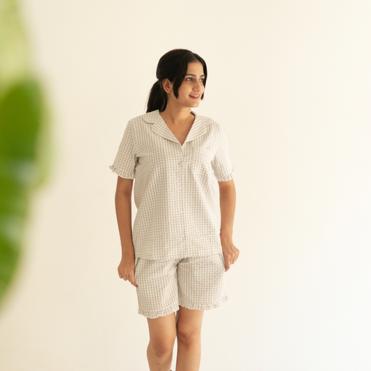Cloud Grey Check Seersucker-Pyjamas