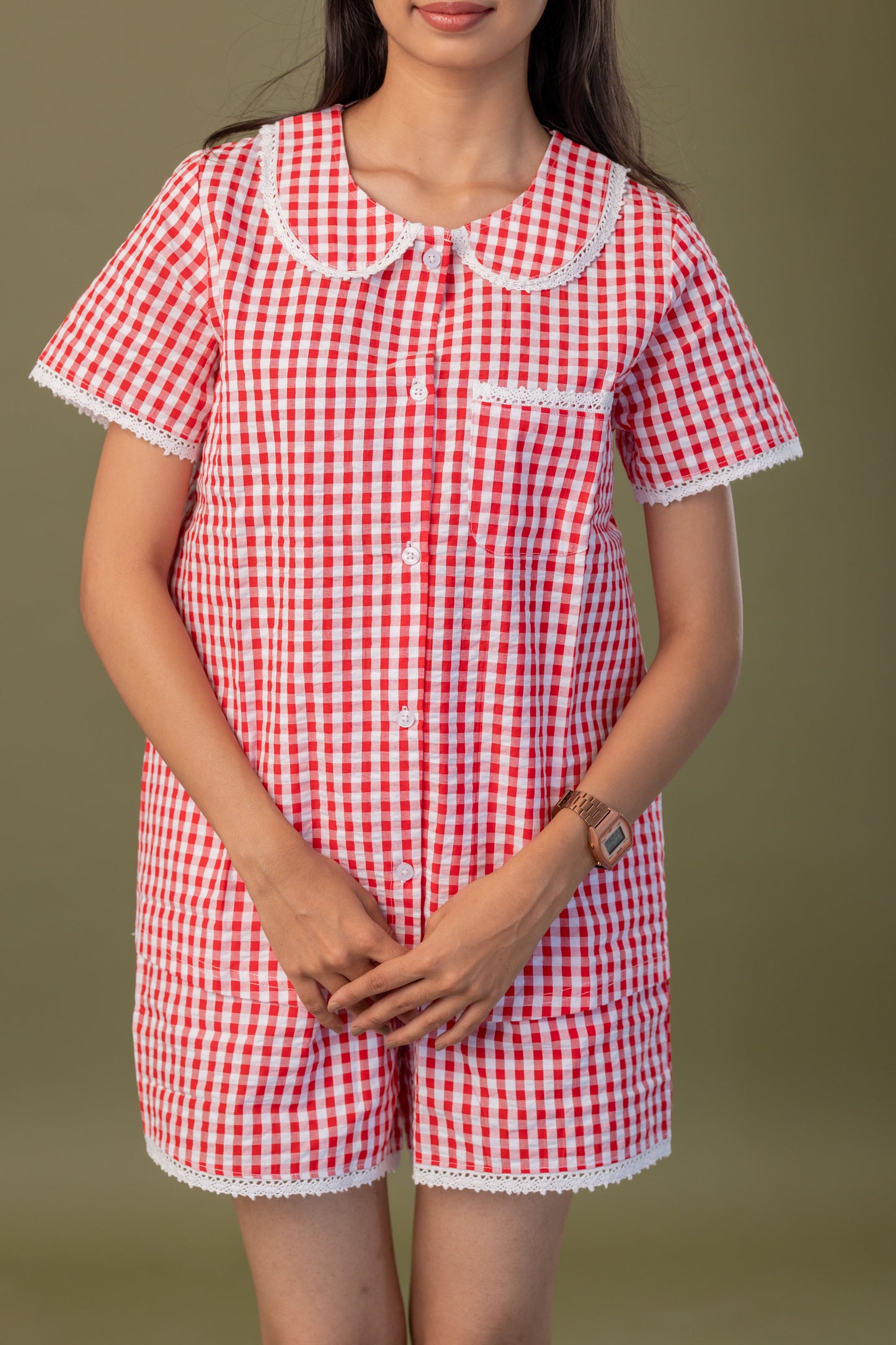 Retro Red Gingham Short Set