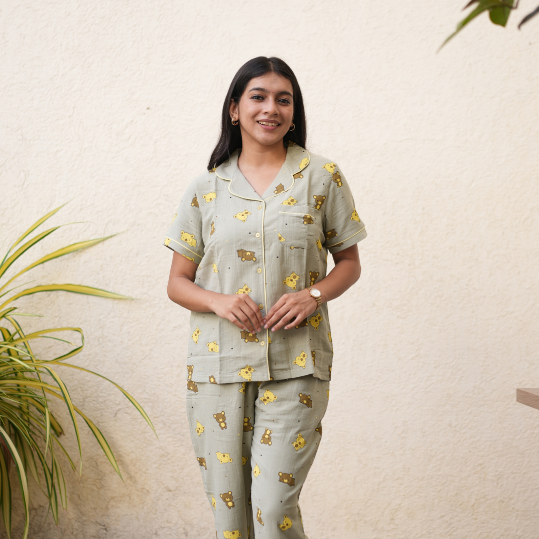 OLIVE BEAR MUSLIN PYJAMA SET