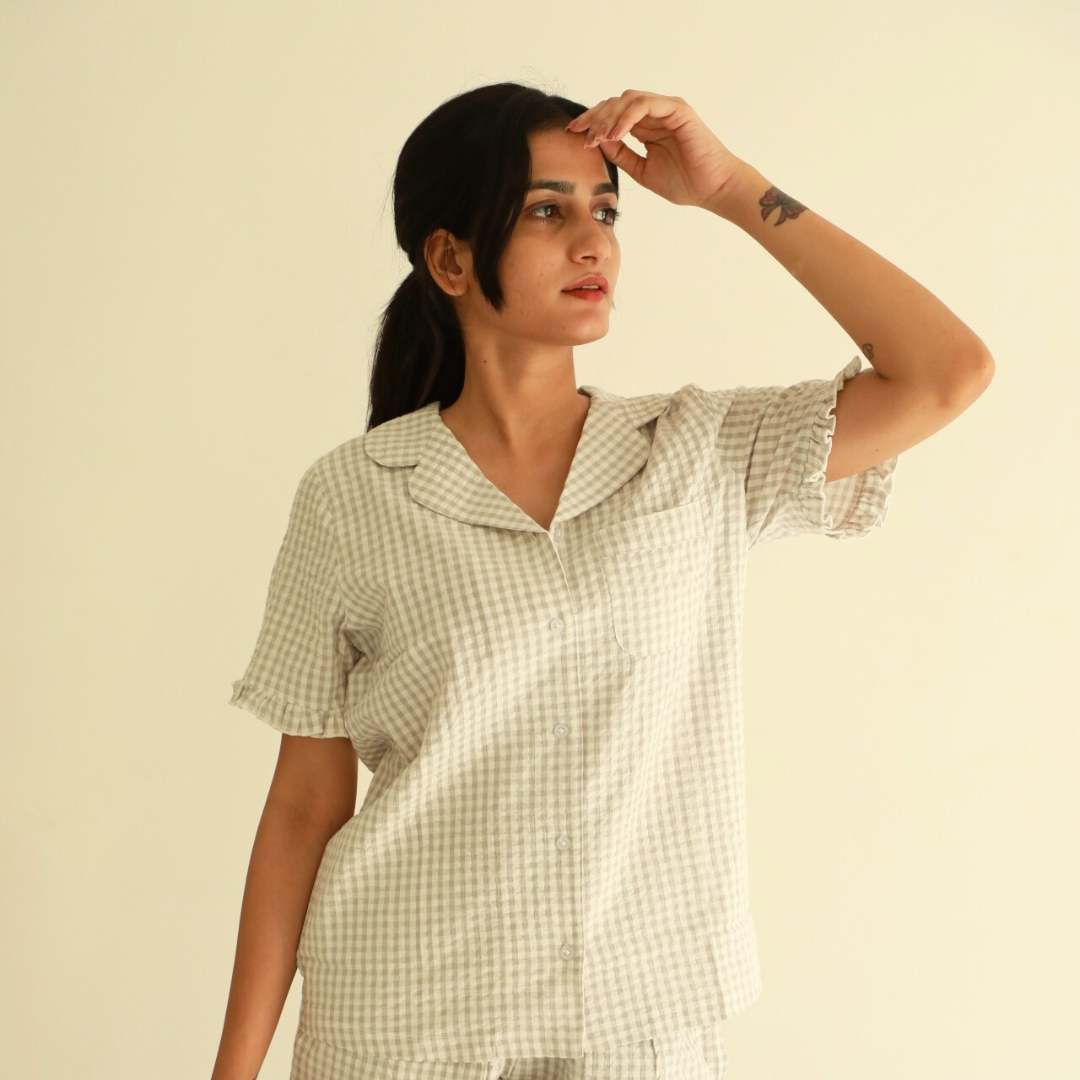 Cloud Grey Check Seersucker-Pyjamas