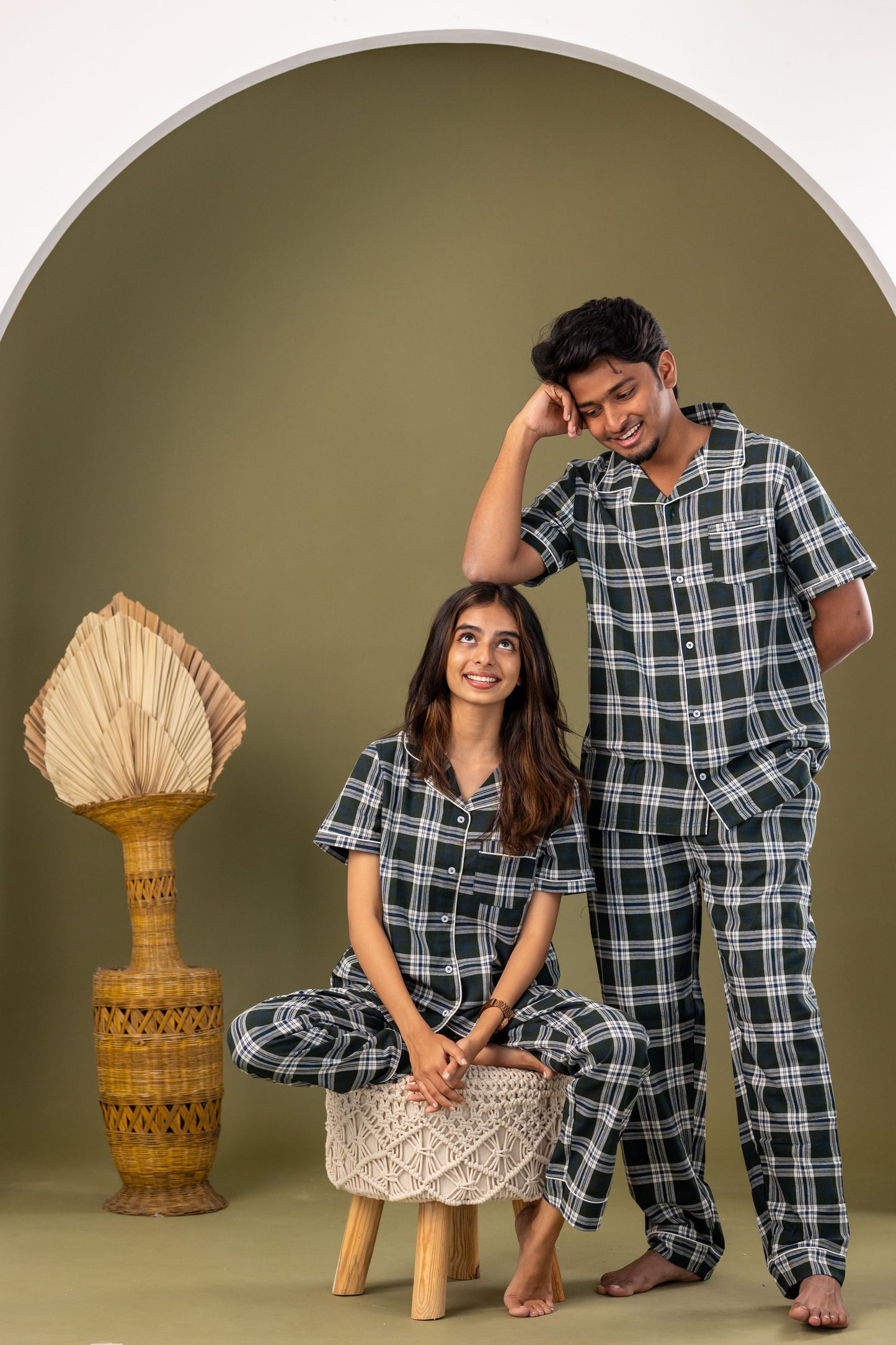 Olive Plaid Couple Pyjamas