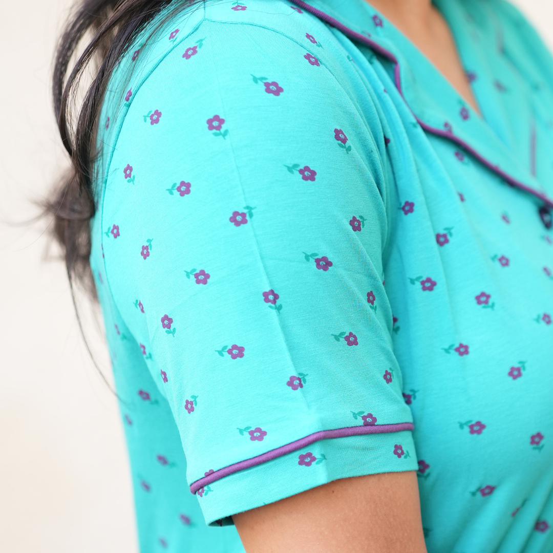 AQUA FLORAL BAMBOO PYJAMA SET