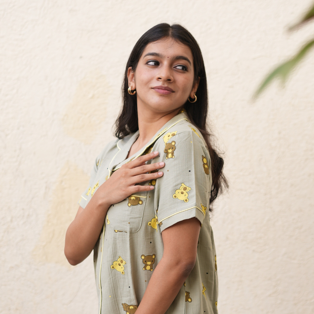 OLIVE BEAR MUSLIN PYJAMA SET