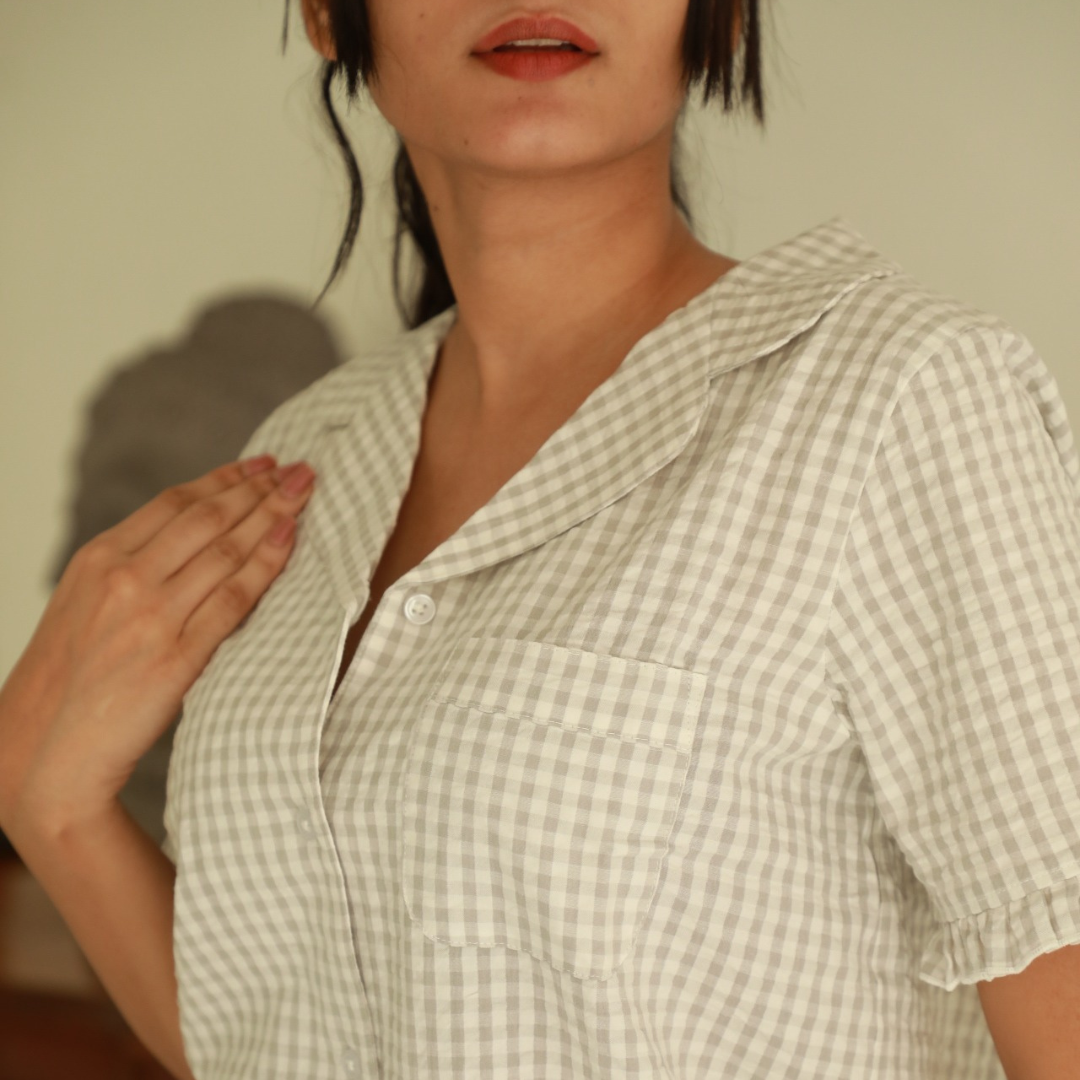 Cloud Grey Check Seersucker-Pyjamas