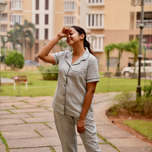 GREEN-WHITE GINGHAM COTTON PYJAMAS