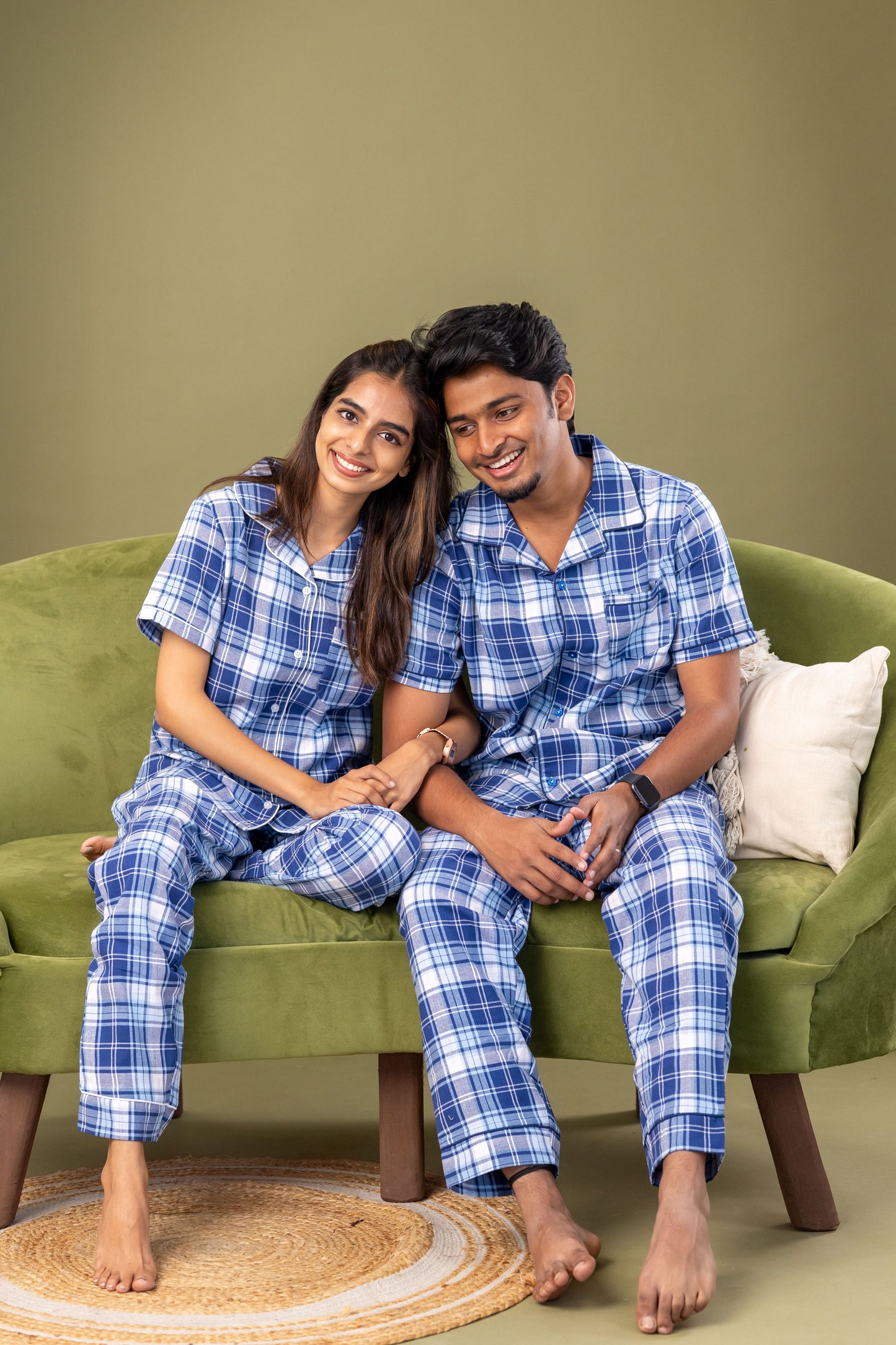 Blue Plaid Couple Pyjamas