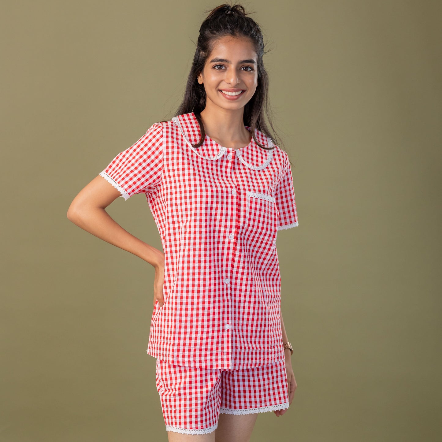 Retro Red Gingham Short Set