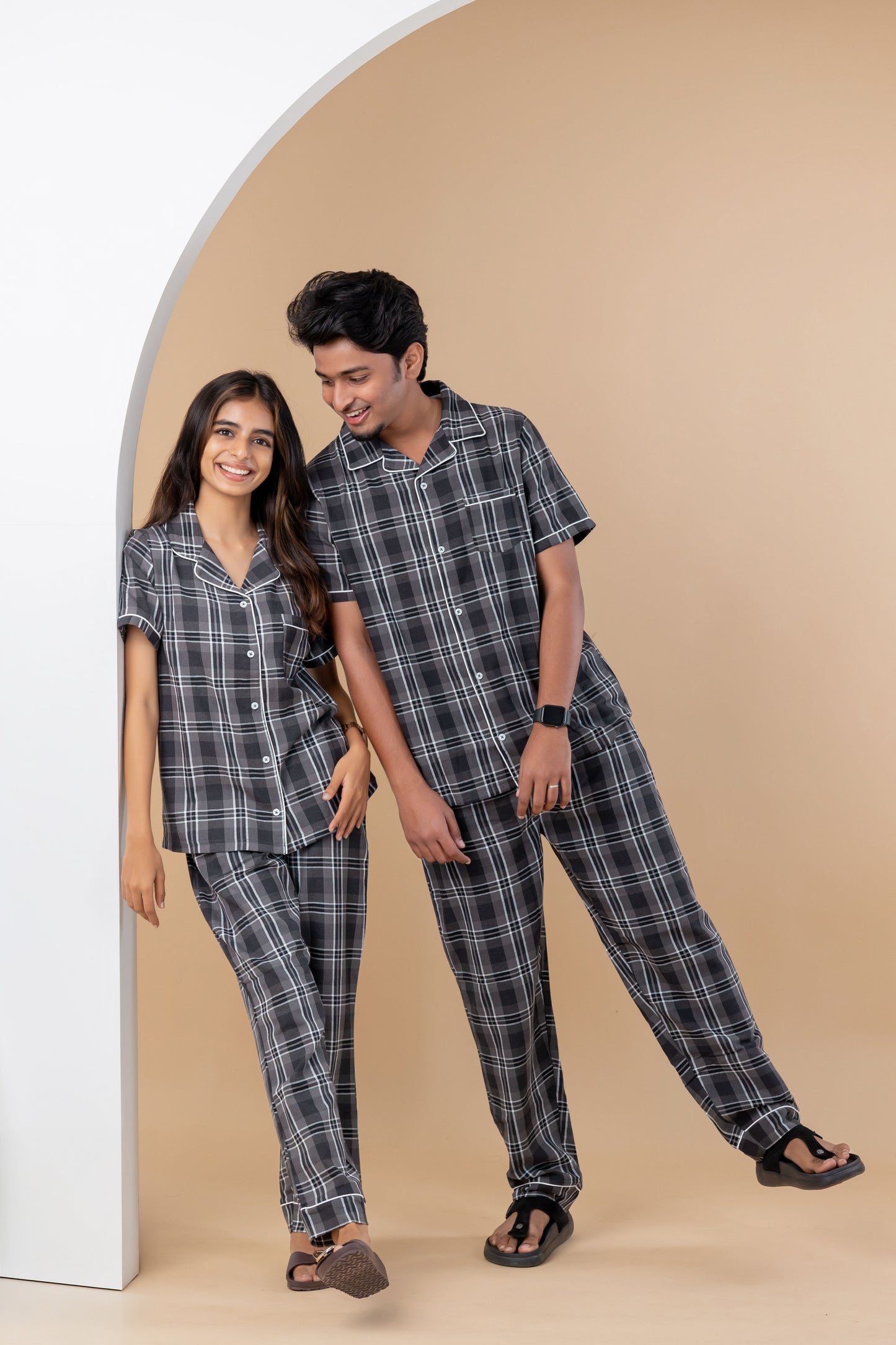 Charcoal Check Couple Pyjamas