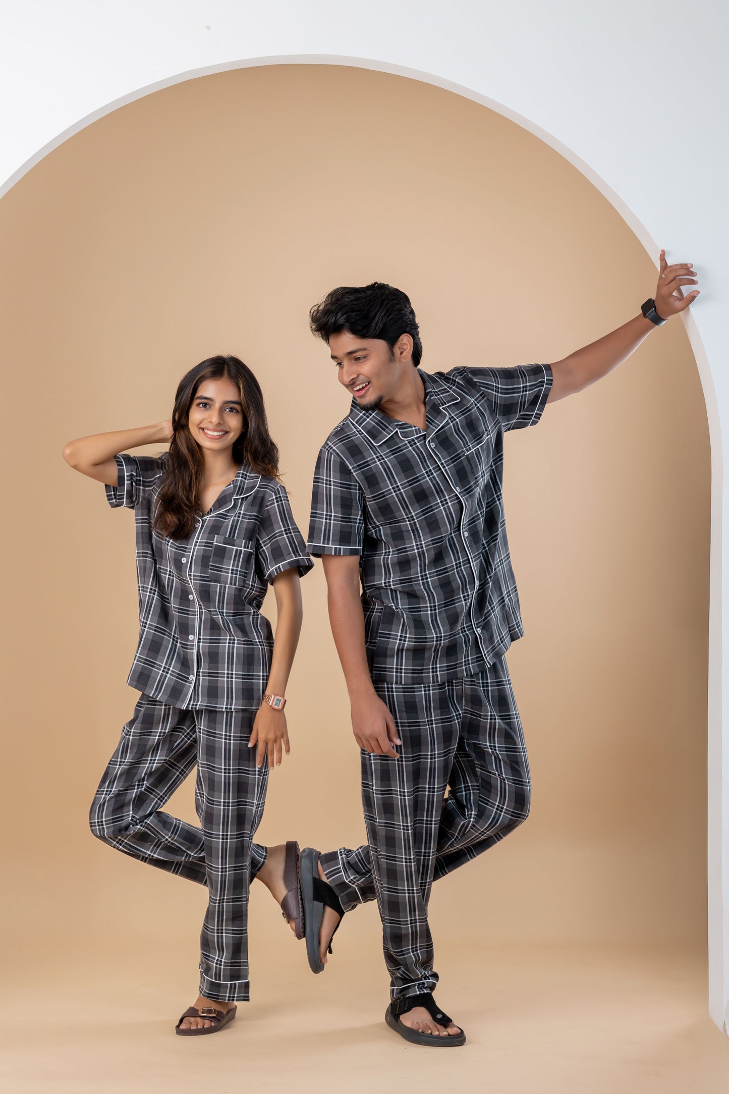 Charcoal Check Couple Pyjamas