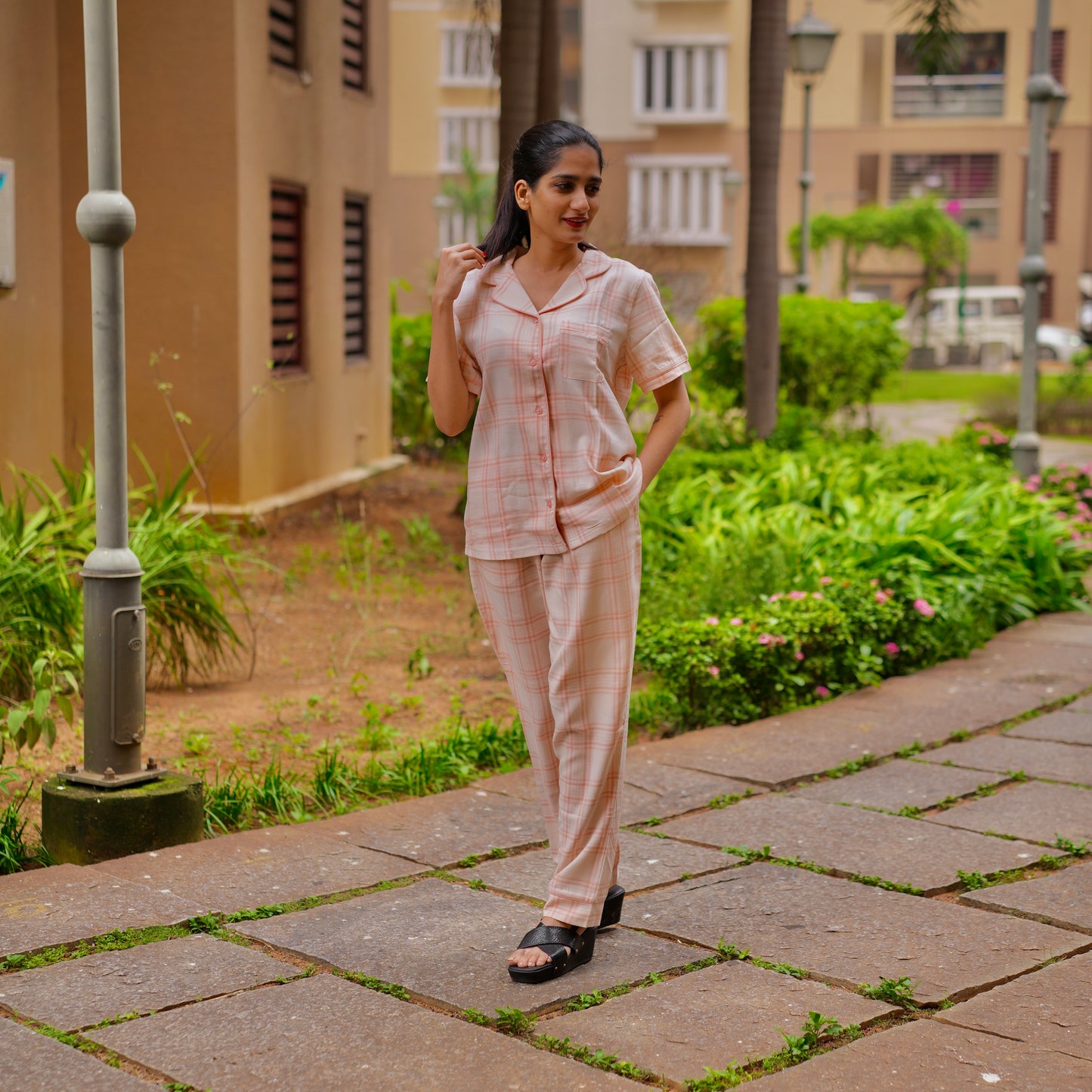 PEACH PASTEL PLAID PYJAMAS