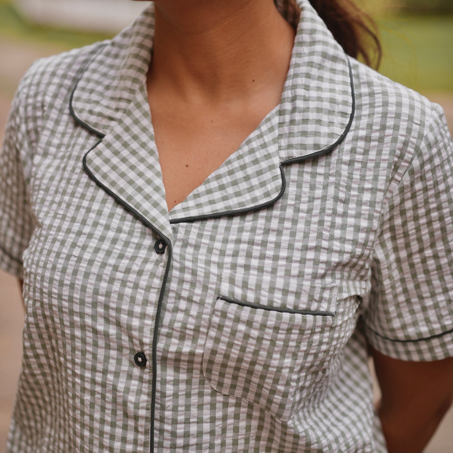 GREEN-WHITE GINGHAM COTTON PYJAMAS
