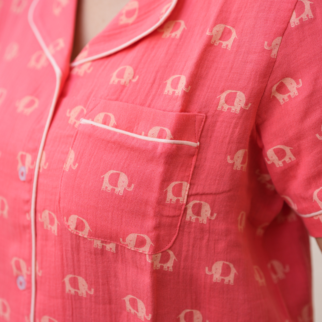 ORANGE ELEPRINT MUSLIN PYJAMAS