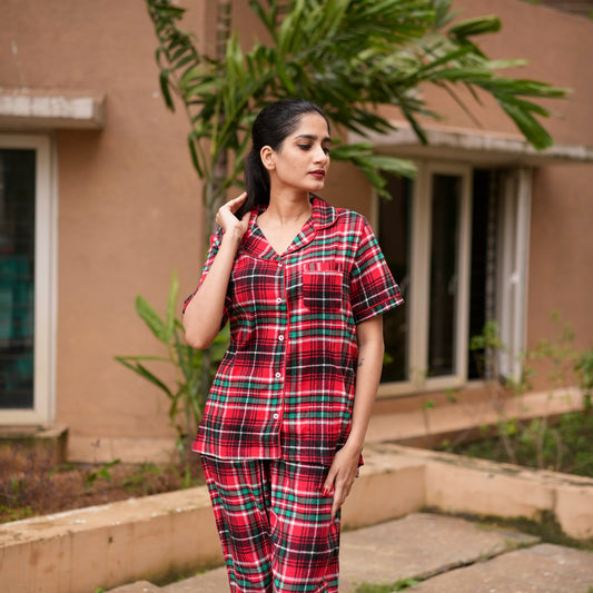 CHRISTMAS RED TARTEN PYJAMAS