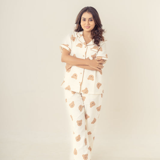 Bear Hug Cream Muslin Pyjamas