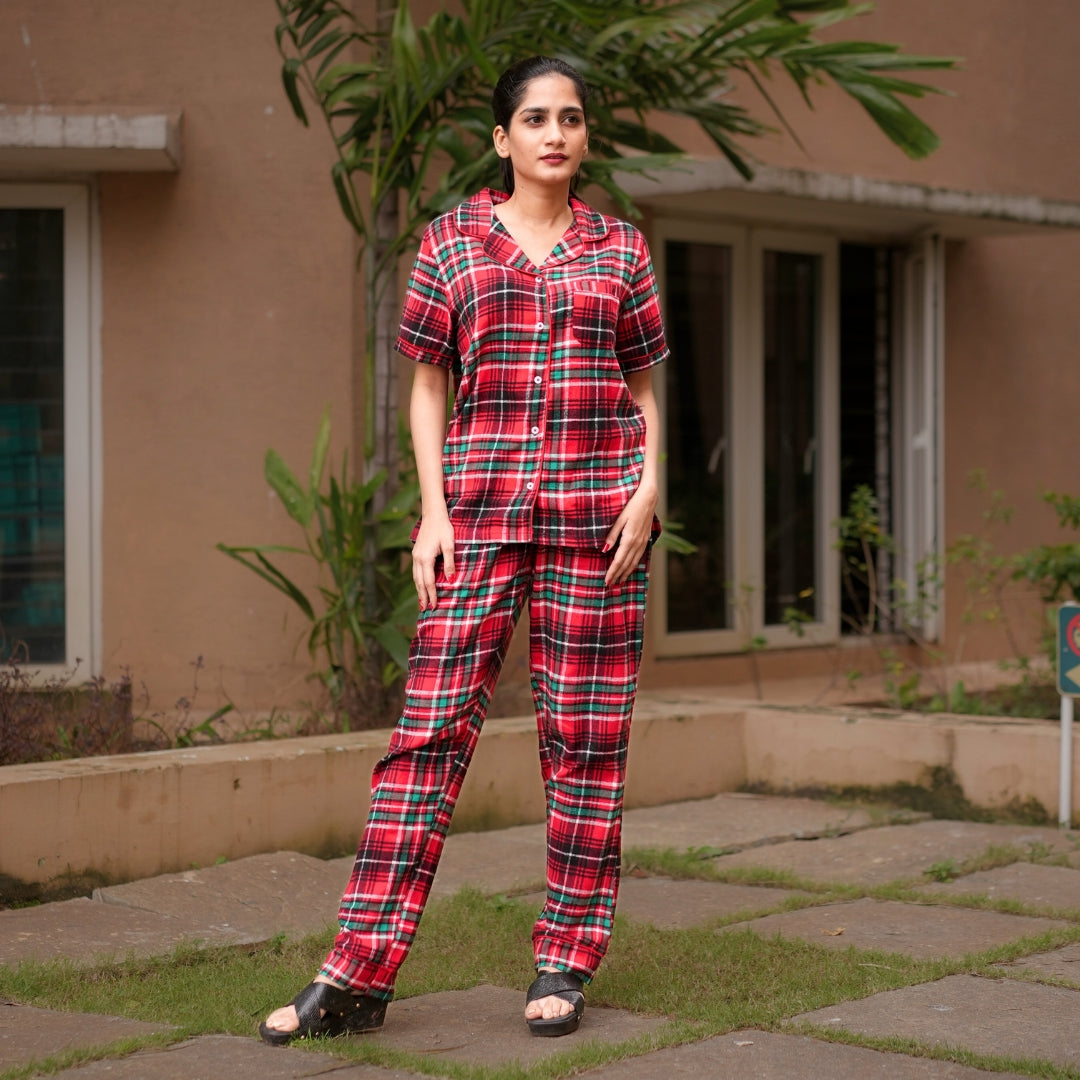 CHRISTMAS RED TARTEN PYJAMAS