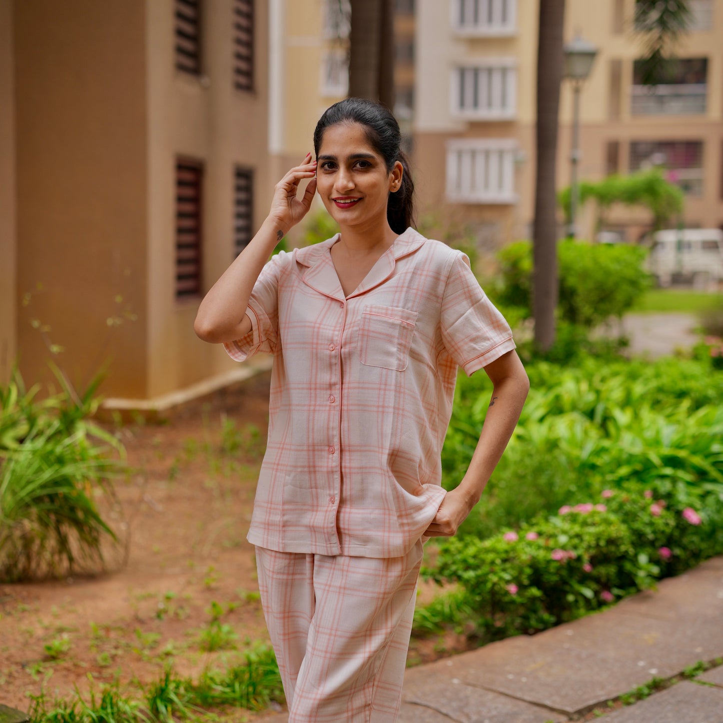 PEACH PASTEL PLAID PYJAMAS