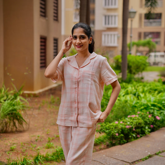 PEACH PASTEL PLAID PYJAMAS