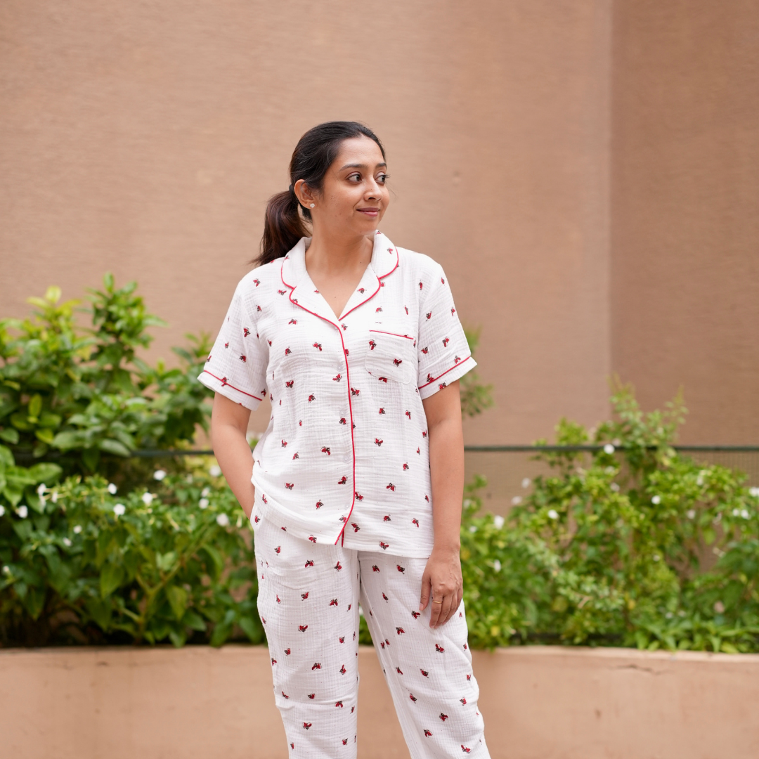 Lady Bug white muslin pyjamas
