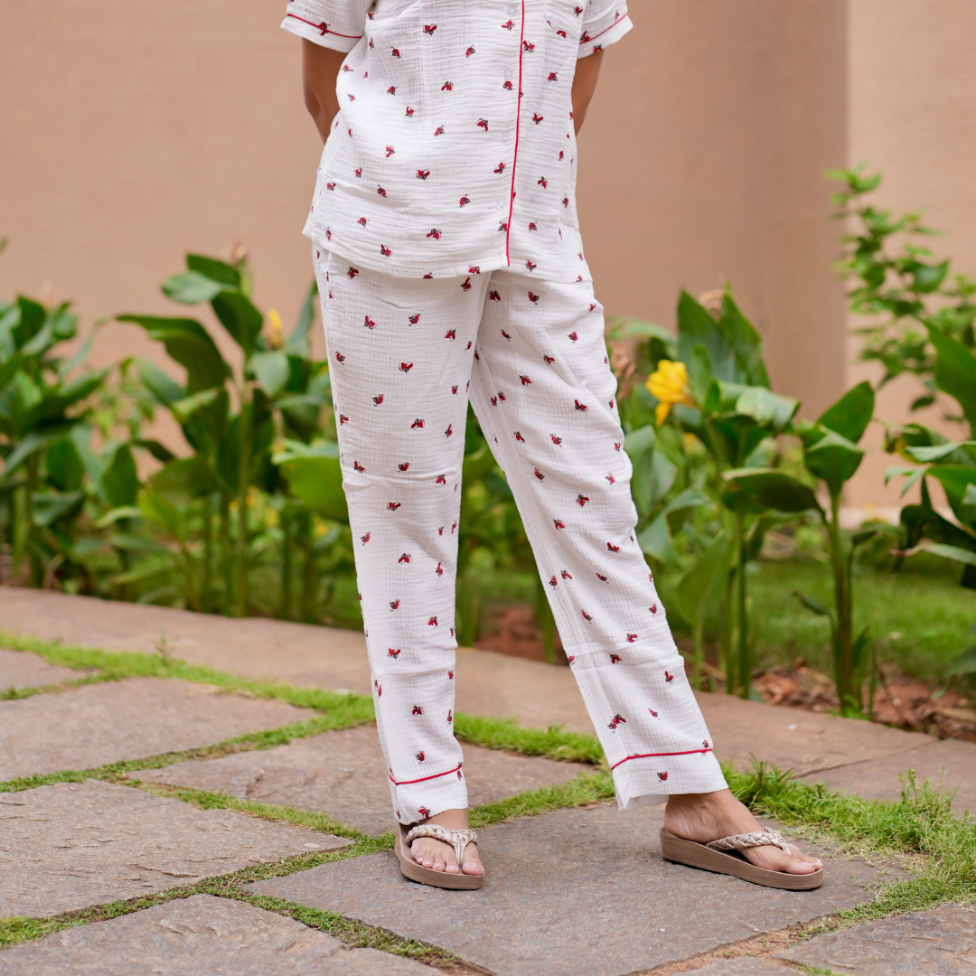 Lady Bug white muslin pyjamas