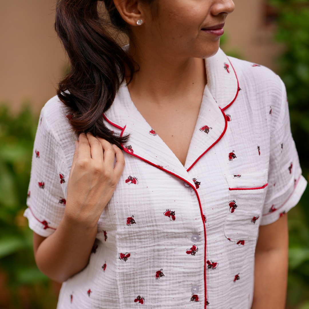 Lady Bug white muslin pyjamas