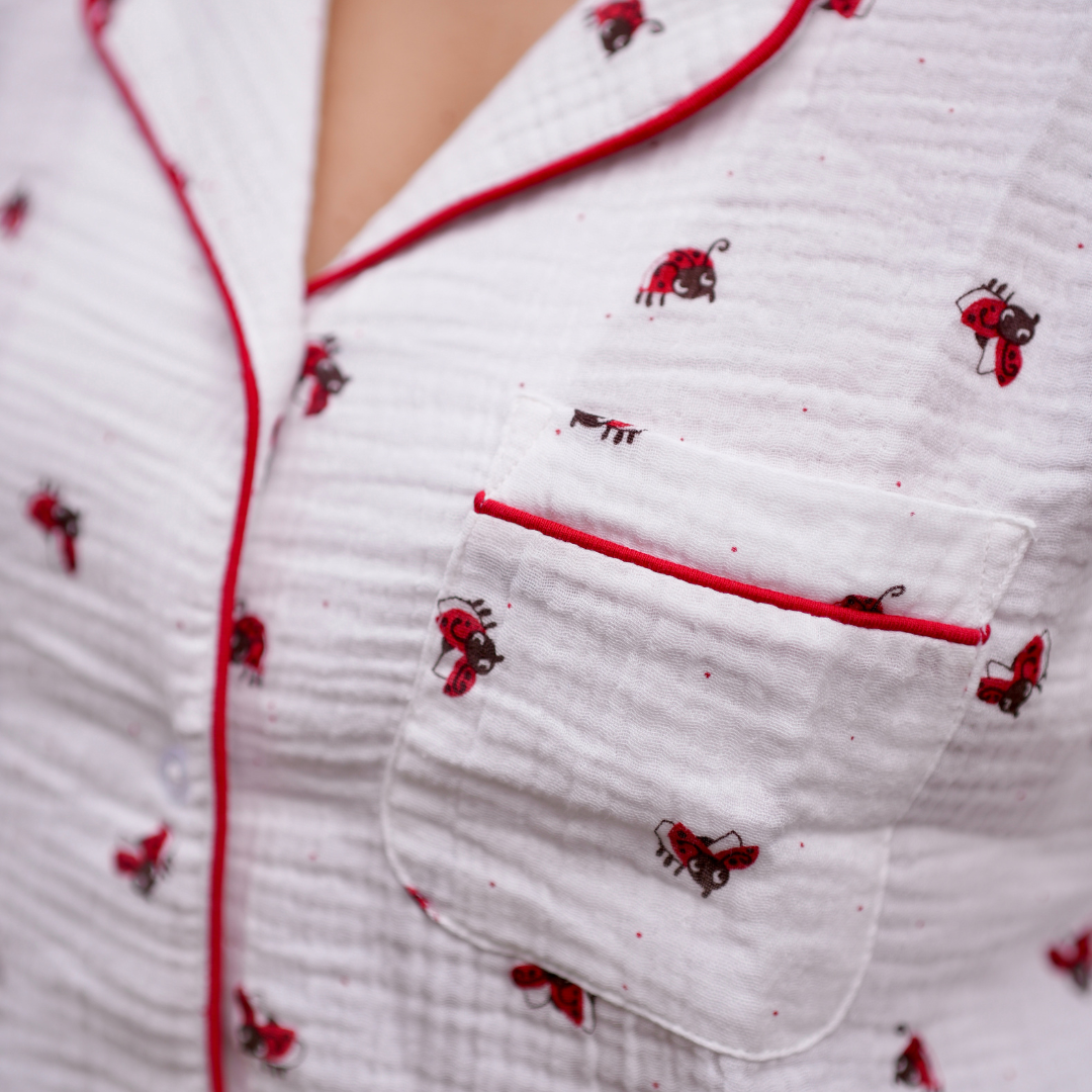 Lady Bug white muslin pyjamas